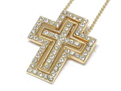 Crystal deco dual cross pendant necklace 