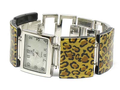 Leopard pattern square face bracelet watch - animal skin pattern