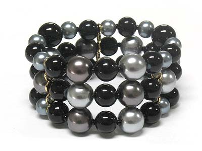 Triple line pearl and acryl beads stretch bracelet