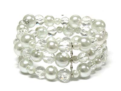 Triple line pearl and acryl beads stretch bracelet 