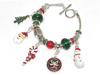 Christmas theme charms toggle bracelet