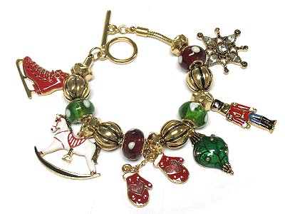 Christmas theme charms toggle bracelet