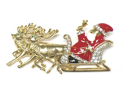 Christmas theme crystal deco santa and deers brooch