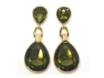 Large tear drop glass and crystal stud  earring