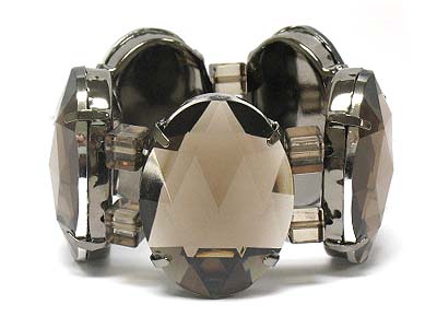 Large oval facet cut glass stone double stretch bracelet