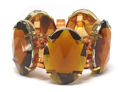 Large oval facet cut glass stone double stretch bracelet