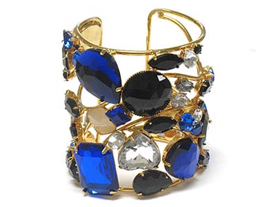 Multi shape acryl and cubic and crystal deco metal long bangle