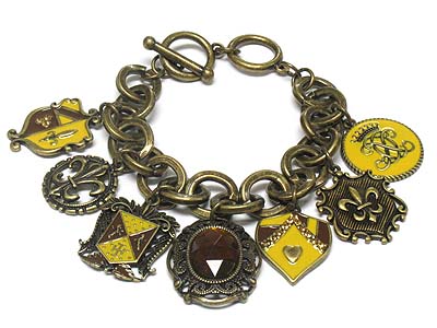 Multi epoxy cover and casting metal charms toggle bracelet