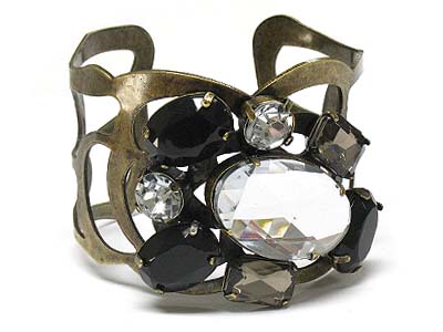 Multi shape crystal and big glass stone deco metal bangle