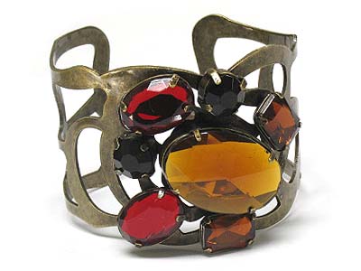 Multi shape crystal and big glass stone deco metal bangle