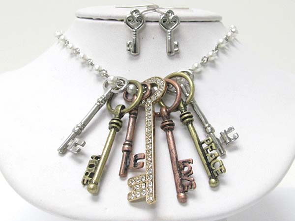 Multi keys dangle necklace earring set