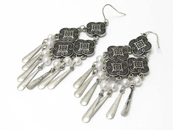 Textured metal cascade drop earring