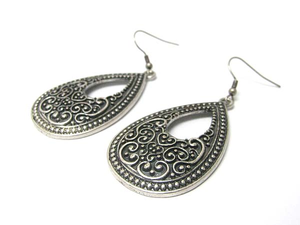 Textured metal tear drop disk earring 