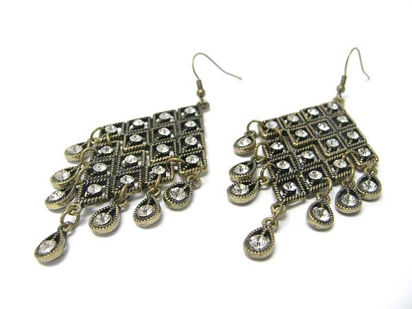 Crystal dangle cascade metal drop earring