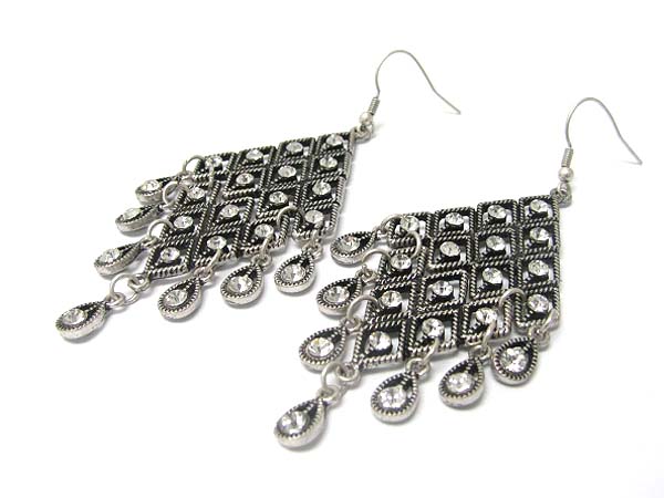 Crystal dangle cascade metal drop earring