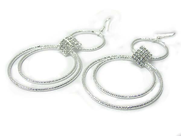 Crystal joint metal hoop drop earring - hoops