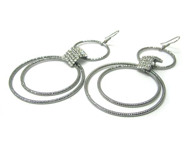 Crystal joint metal hoop drop earring - hoops