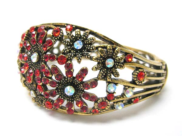 Crystal stud metal flower deco hinge bangle