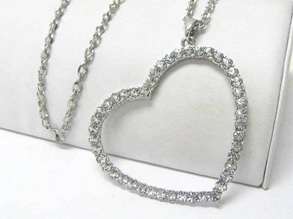 Crystal stud large heart pendant long chain necklace