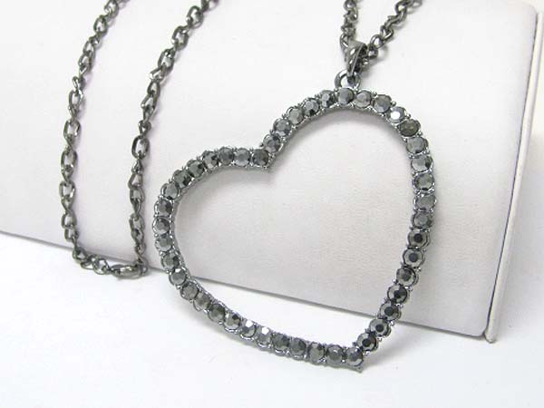 Crystal stud large heart pendant long chain necklace