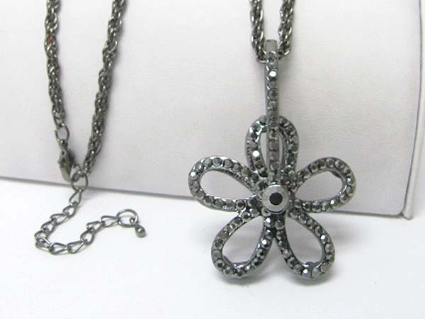 Crystal stud flower pendant long chain necklace