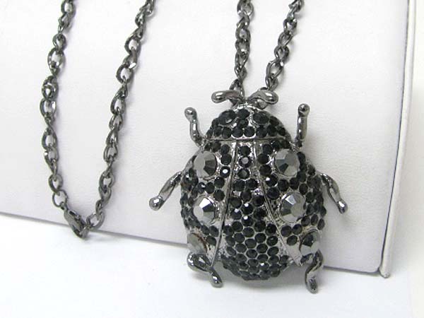 Crystal stud large bug pendant long chain necklace