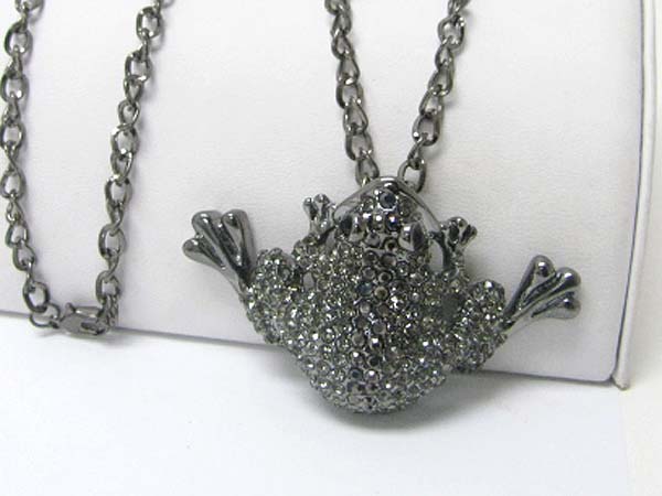 Crystal stud large frog pendant long chain necklace