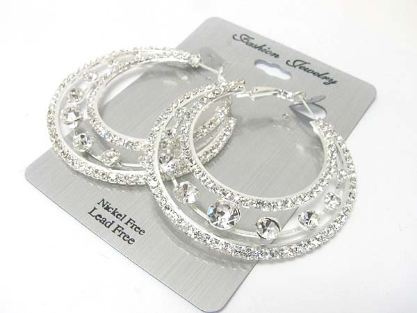 Rhinestone hoop and ball earring - hoops