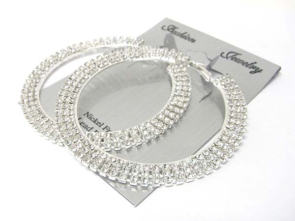 70 mm rhinestone triple row hoop earring - hoops