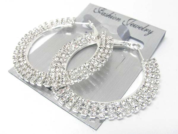 55 mm rhinestone triple row hoop earring - hoops