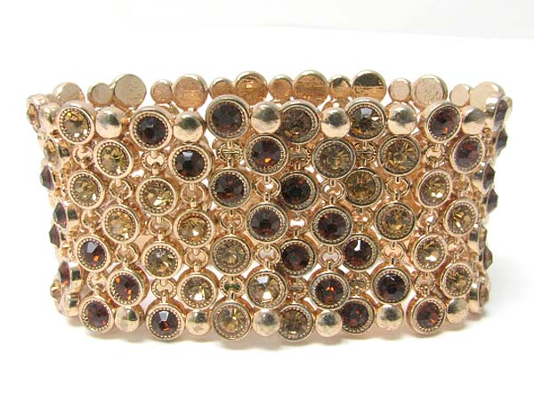 Multi row crystal and metal link stretch bracelet