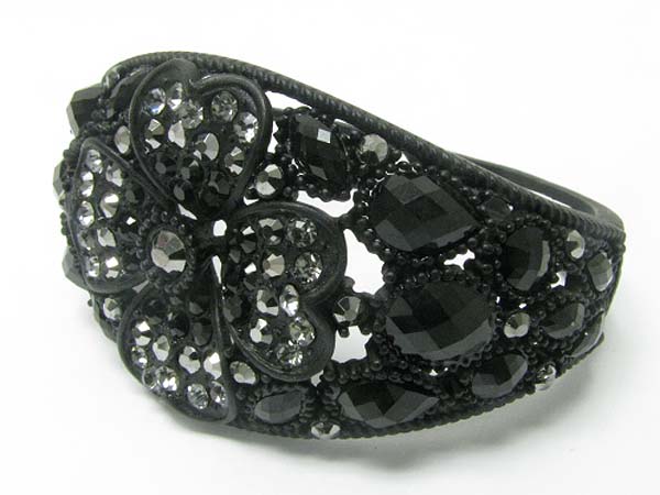 Crystal and facet glass metal flower deco hinge bangle