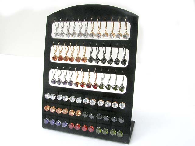 36 pair mixed color cubic post and drop earring 3 dozen set (it comes with display) mens jewelry