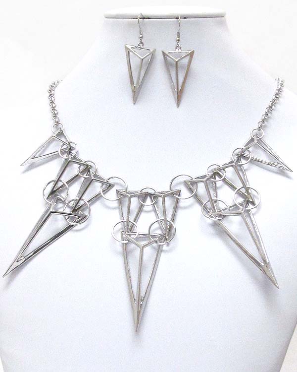 Geometric triangle mix drop necklace earring set