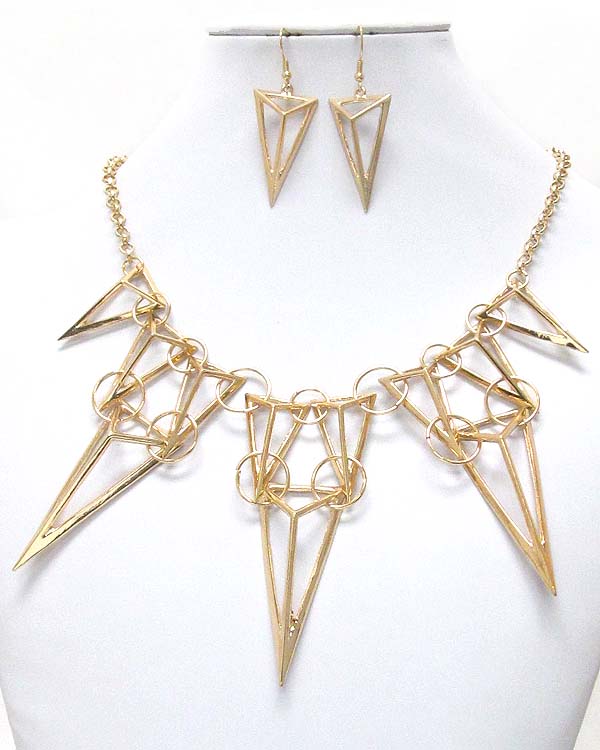 Geometric triangle mix drop necklace earring set