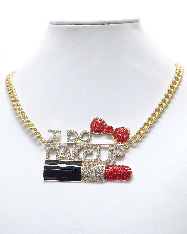 Crystal deco lip stick and i do makeup  pendant necklace