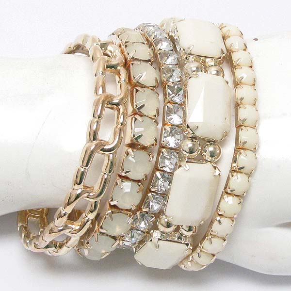 Crystal and acrylic mix deco stretch bracelet set of 5