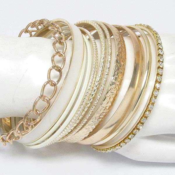 Crystal and chain multi bangle bracelet set of 11