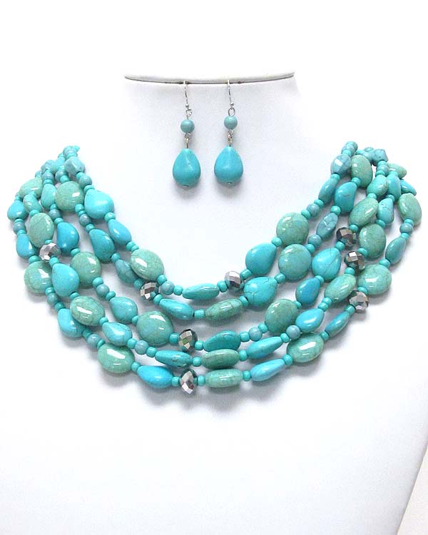 Multi layer turquoise necklace earring set