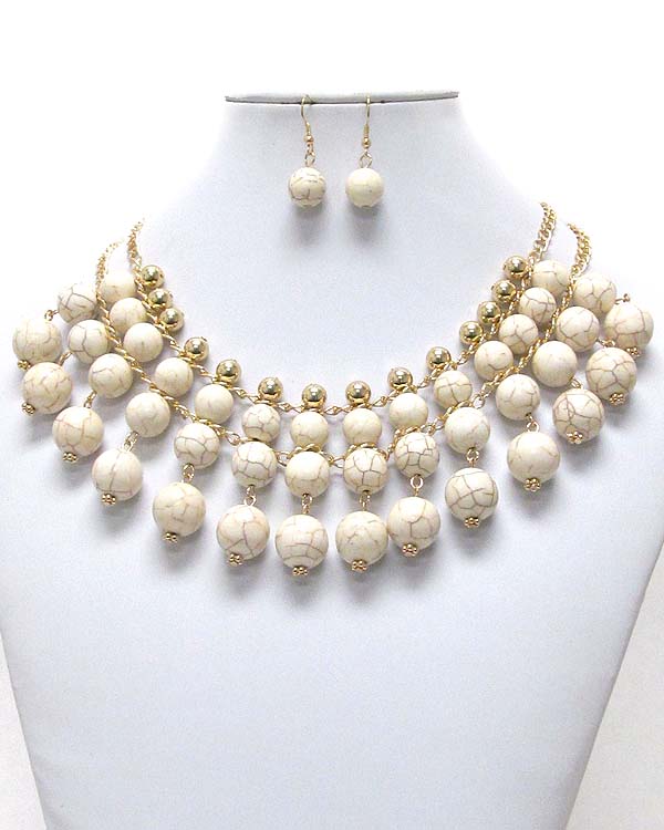 Ivory ball stone drop bib necklace earring set