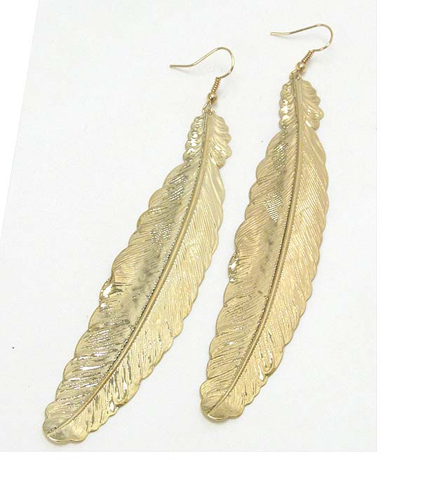 Metal filigree large feather earring