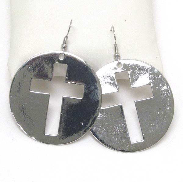 Cross cut metal disk earring