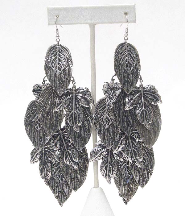 Extra large multi leaf mix drop vintage earring