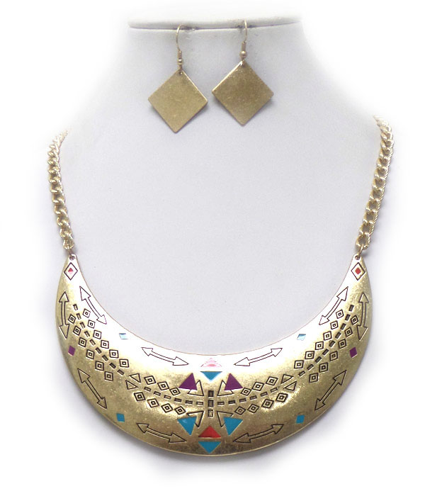 Tribal print enamel painting necklace set