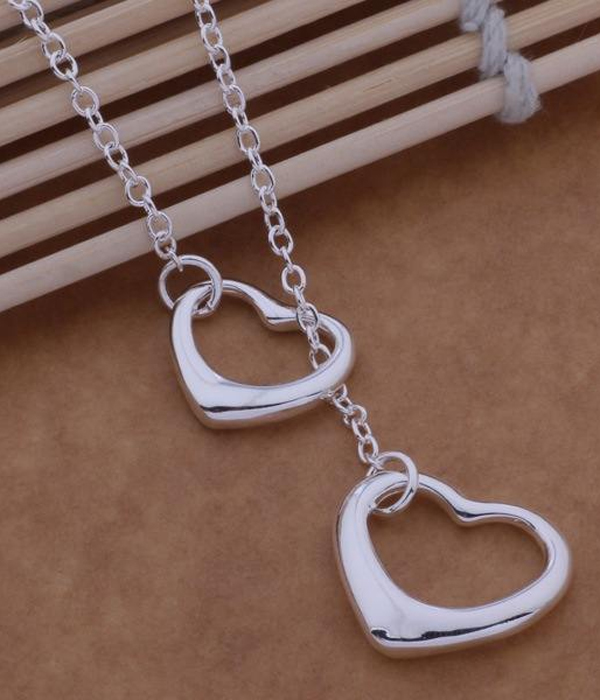 925 sterling silver plating double heart y shape necklace -valentine