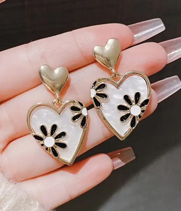 Flower and heart earring