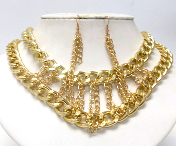 Metal thick fashion chain link necklace earring set