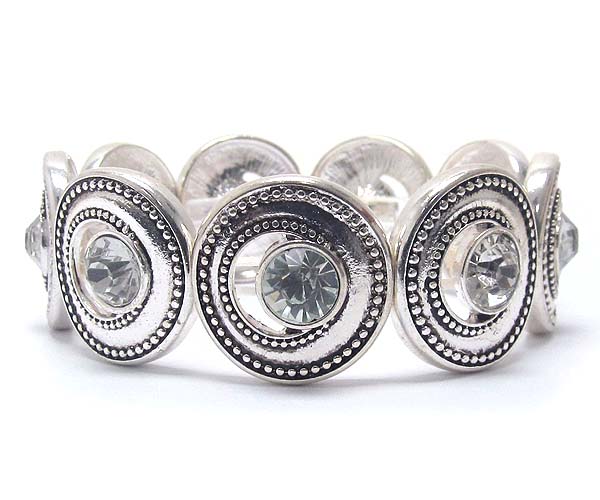 Multi round metal filigree and centered facet glass stretch bracelet