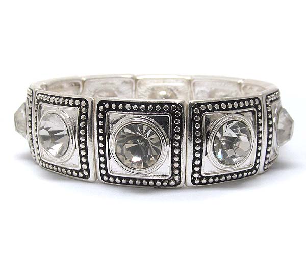 Multi metal square small metal balls patern with stone stretch bracelet