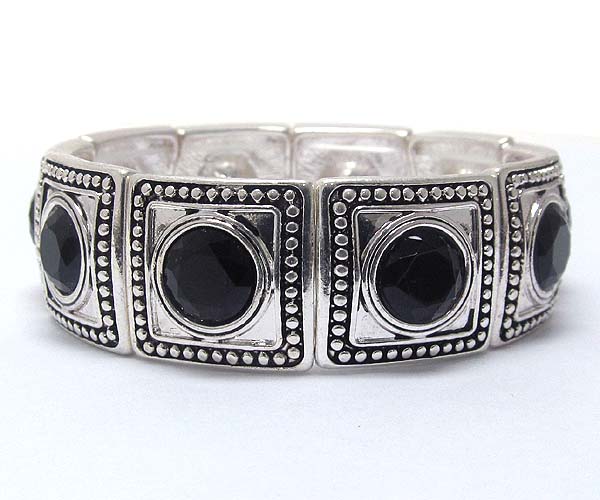 Multi metal square small metal balls patern with stone stretch bracelet